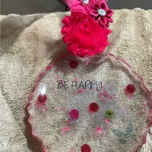 Pink Floral Be Happy resin Sun catcher